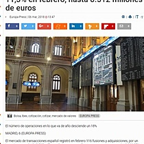 El importe de fusiones y adquisiciones aumenta un 11,3% en febrero, hasta 8.512 millones de euros